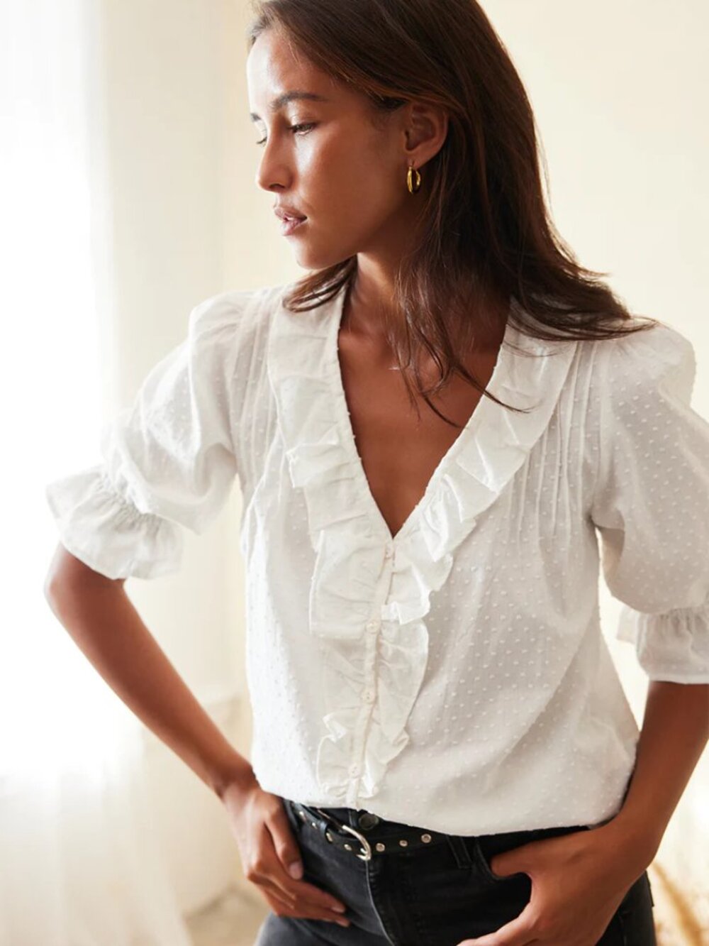 Paneros Chloe Shirt in Off White Size XS